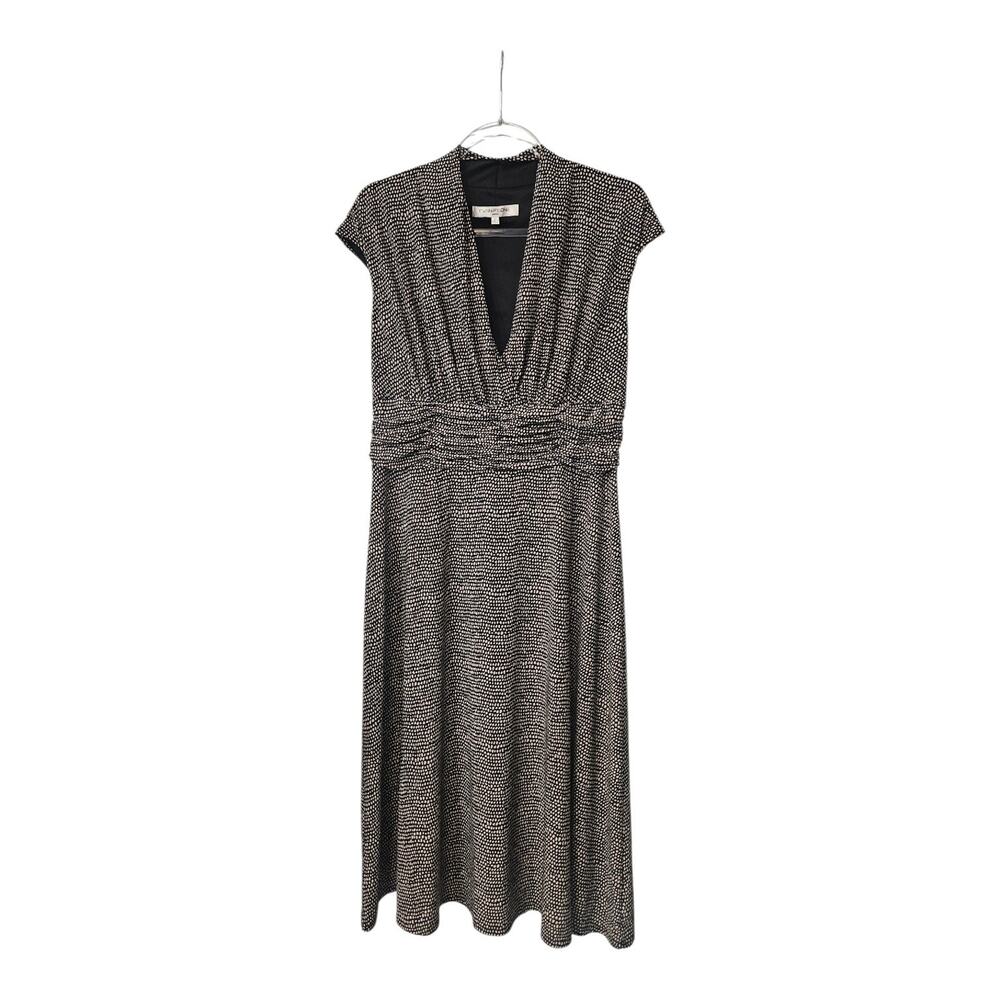 Evan-Picone Dress Size 12 Sleeveless Midi Stretch C-Neck Ruching